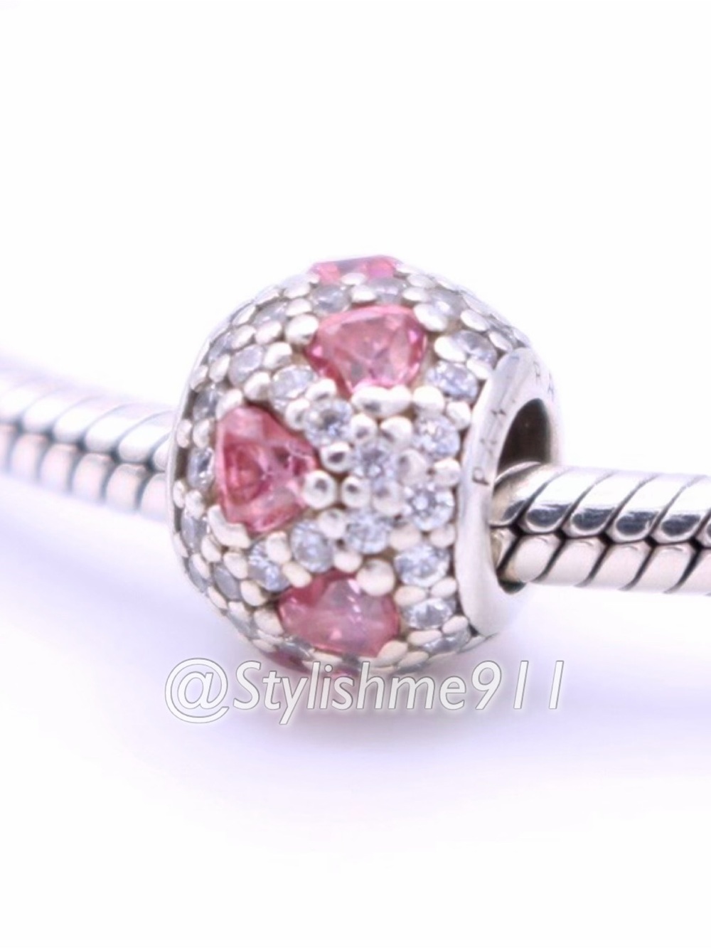 Authentic PANDORA Sterling Silver Pave' Ball Shimmering Hearts Charm